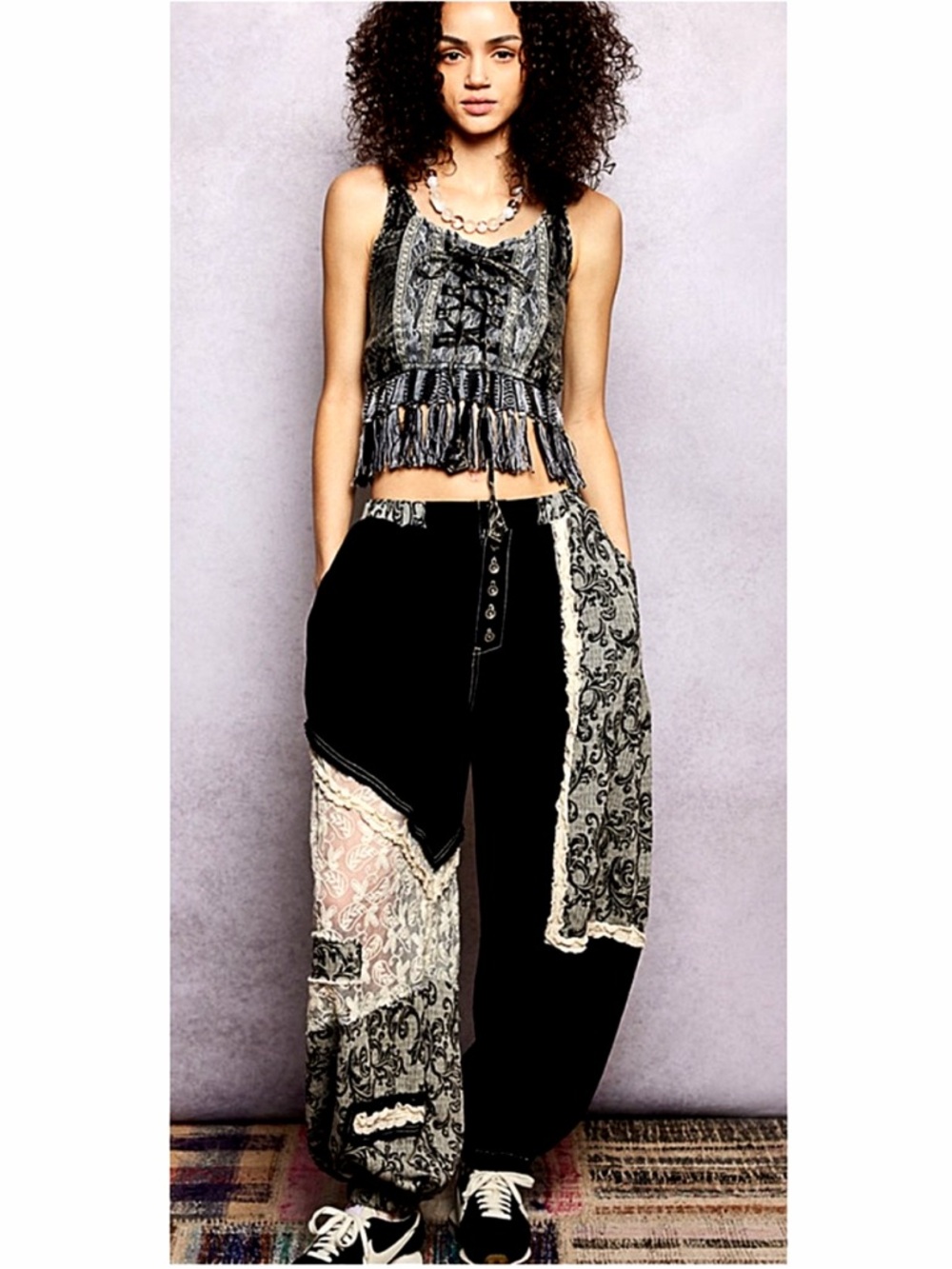 POL Black Floral Print Semi Sheer Lace Cotton Joggers Pants! - Picture 4 of 5